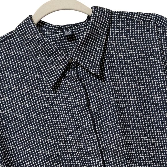 Chaps Geometric Print Semi Shear Blouse Navy 2X Polka Dot Collar Button Front - Picture 9 of 11